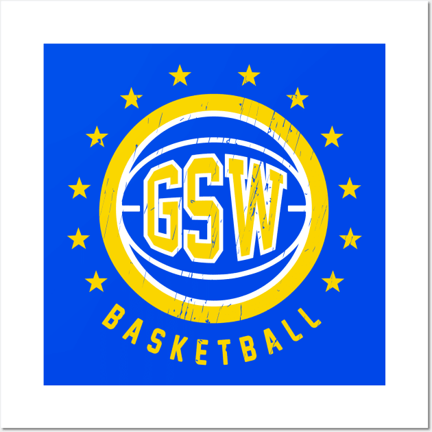 GSW Vintage Distressed Basketball Wall Art by funandgames